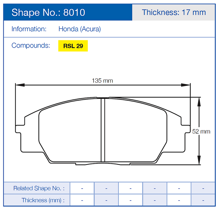 Pagid Racing Brake Pads No.8010 (Front)