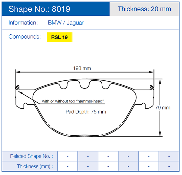 Pagid Racing Brake Pads No. 8019 (Front)