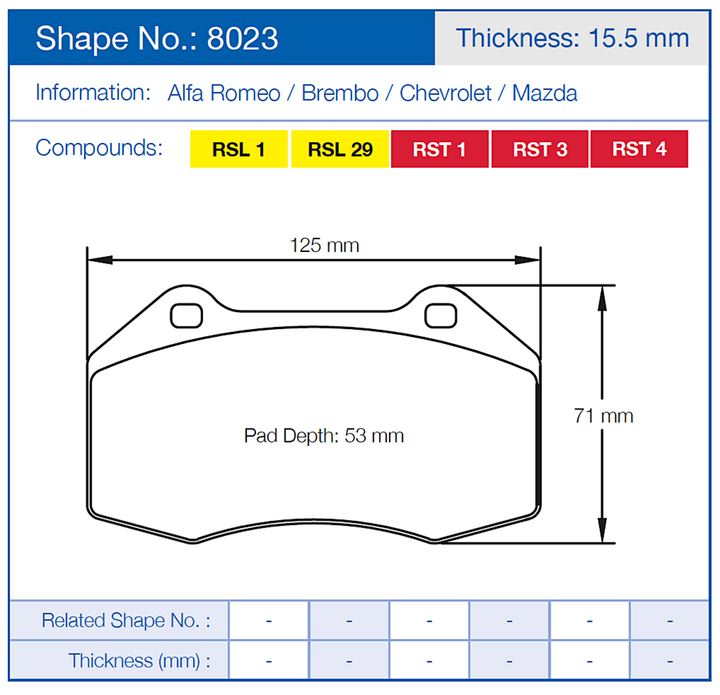 Pagid Racing Brake Pads No. 8023 (Front)