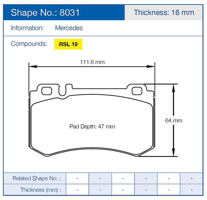 Pagid Racing Brake Pads No. 8031 (Rear)