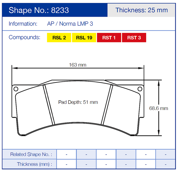 Pagid Racing Brake Pads No. 8233 (Front)