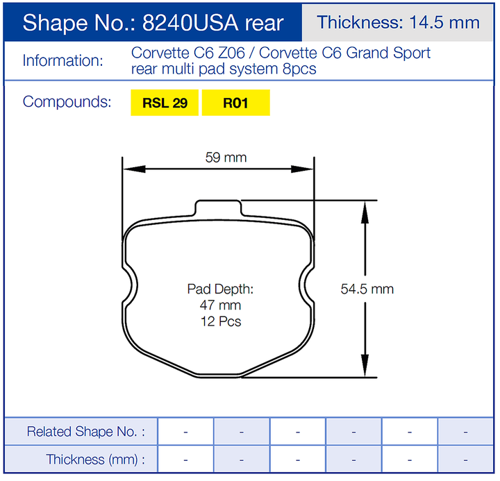Pagid Racing Brake Pads No. 8240 USA (Rear)