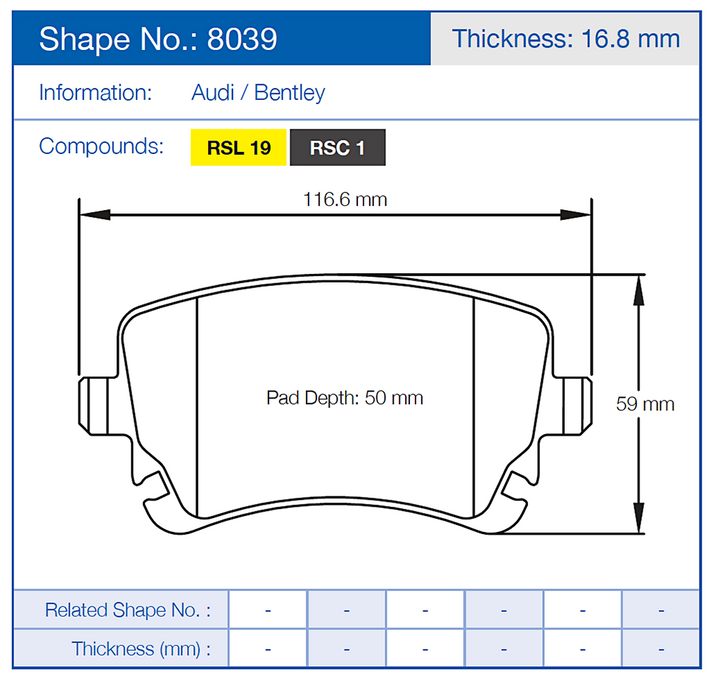 Pagid Racing Brake Pads No. 8039 (Rear)