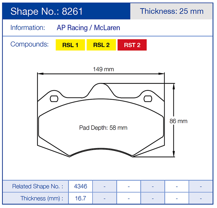 Pagid Racing Brake Pads No. 8261 (Front)