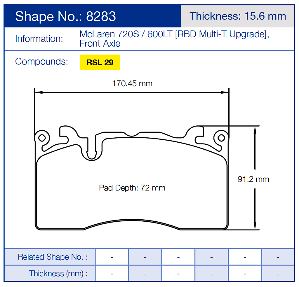 Pagid Racing Brake Pads No. 8283 (Front) | McLaren w/ Pagid RBD Kit