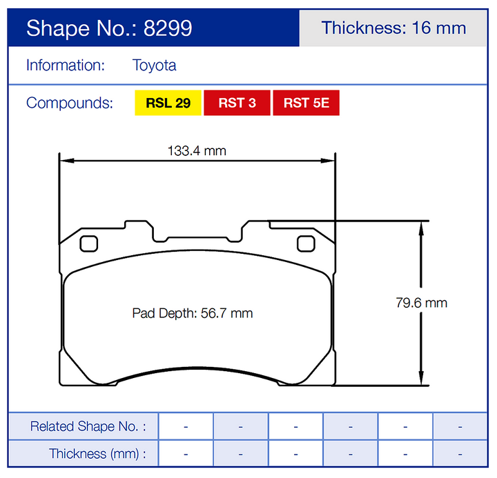 Pagid Racing Brake Pads No. 8299 (Front)