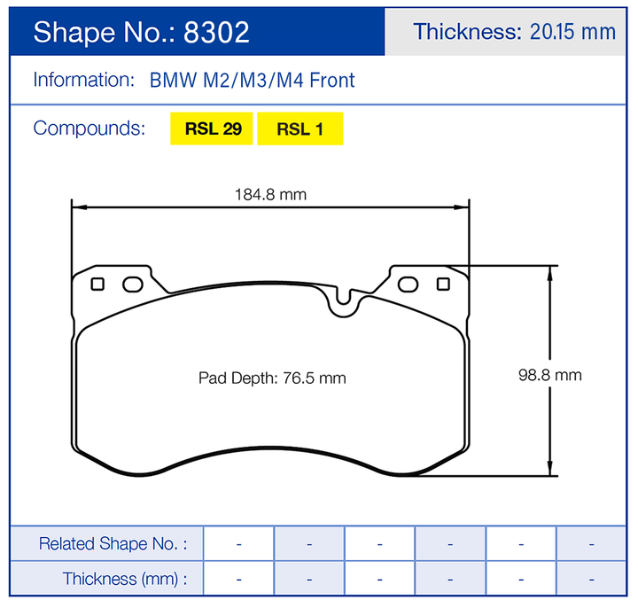 Pagid Racing Brake Pads No. 8302 (Front)