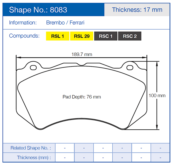 Pagid Racing Brake Pads No. 8083 (Front)