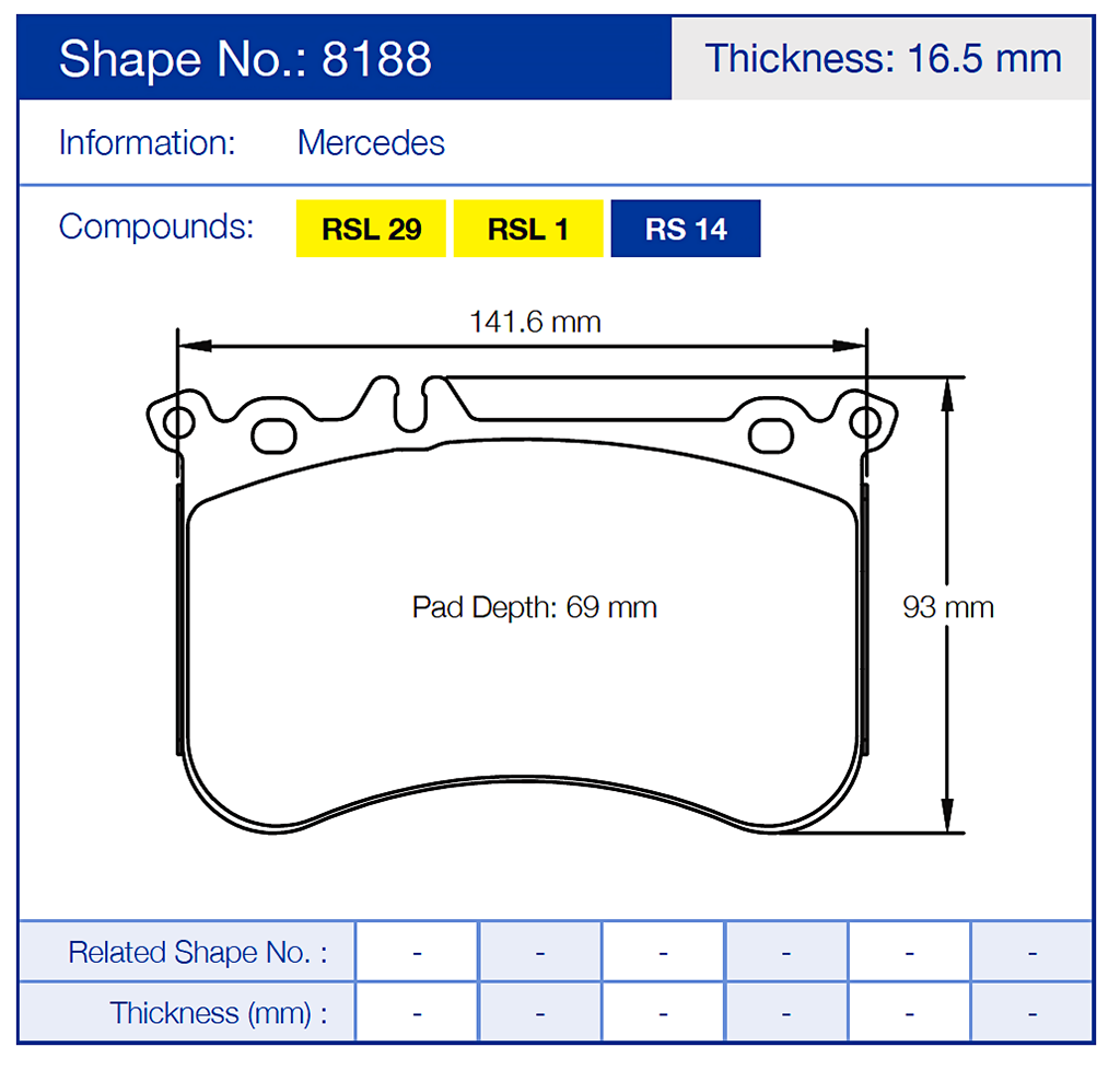 Pagid Racing Brake Pads No. 8188 (Front)