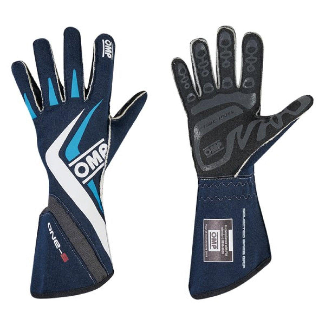 OMP One Evo Gloves Navy Medium - Attacking the Clock Racing