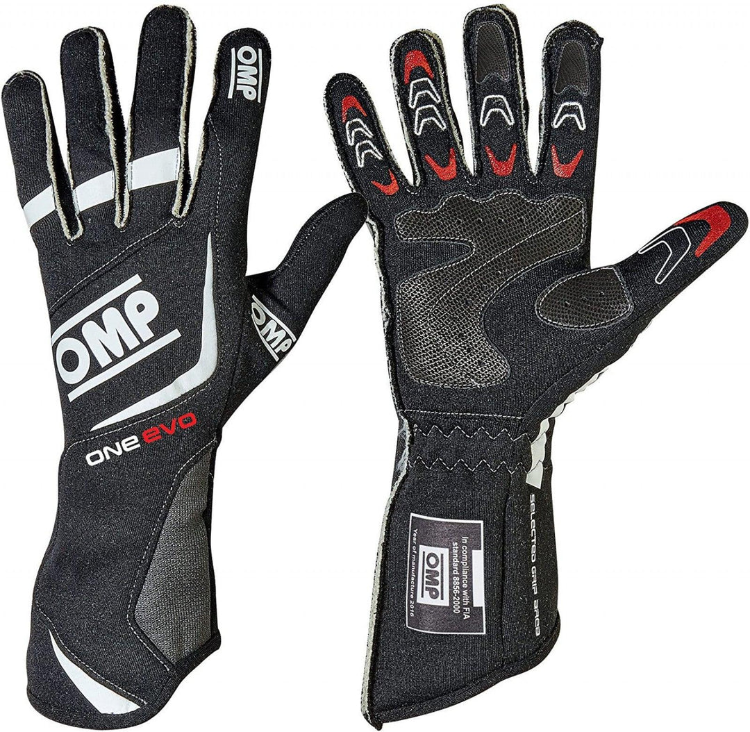 OMP One Evo Gloves Black Small - Attacking the Clock Racing