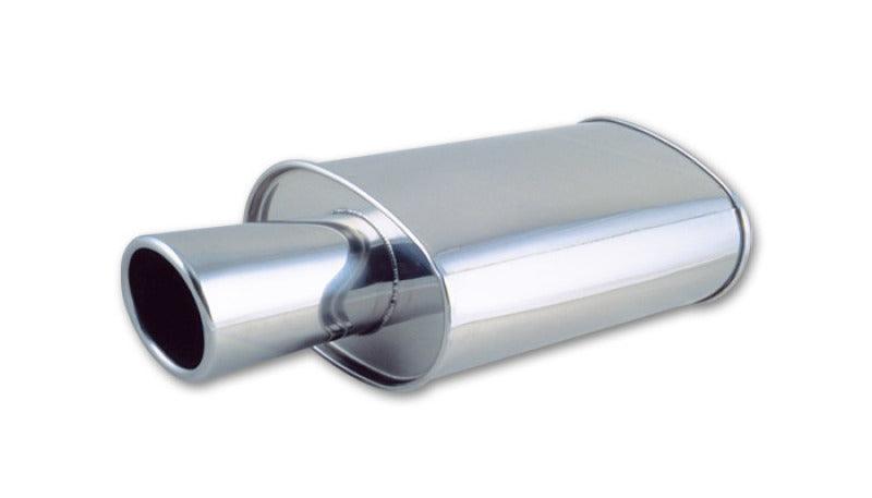 Vibrant StreetPower Oval Muffler with 4in Round Tip Angle Cut Rolled Edge - 2.5in inlet I.D. - Attacking the Clock Racing