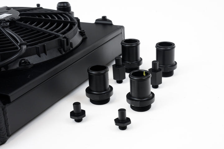 CSF Universal Half Radiator w/-16AN & Slip-On Fittings/12in SPAL Fan & Shroud