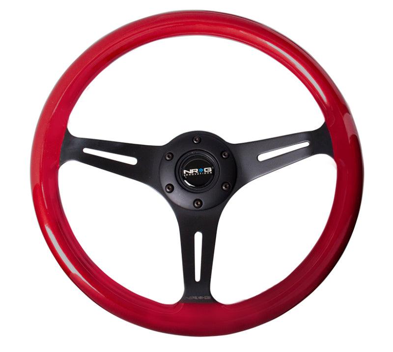 NRG Classic Wood Grain Steering Wheel (350mm) Red Pearl/Flake Paint w/Black 3-Spoke Center - Attacking the Clock Racing