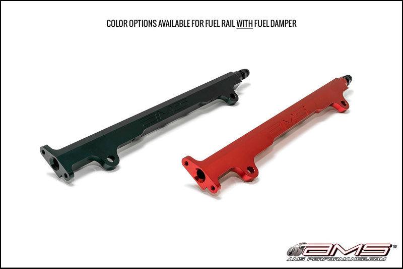 AMS Performance 08-15 Mitsubishi EVO X CNC Machined Aluminum Fuel Rail w/Pulsation Dampener - Red - Attacking the Clock Racing