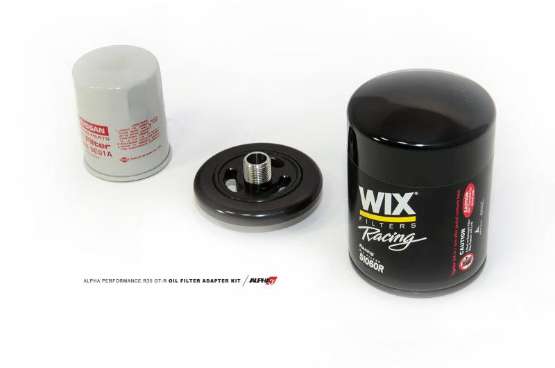 AMS Performance 2009+ Nissan GT-R R35 Alpha CNC Billet Oil Filter Adapter w/Street Filter - Attacking the Clock Racing