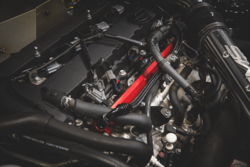 AMS Performance 08-15 Mitsubishi EVO X CNC Machined Aluminum Fuel Rail w/Pulsation Dampener - Red - Attacking the Clock Racing