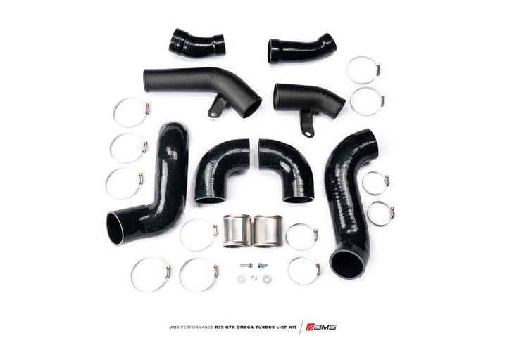 AMS Performance Nissan R35 GTR Omega Turbo Kit 3in Lower Intercooler Pipes - Attacking the Clock Racing