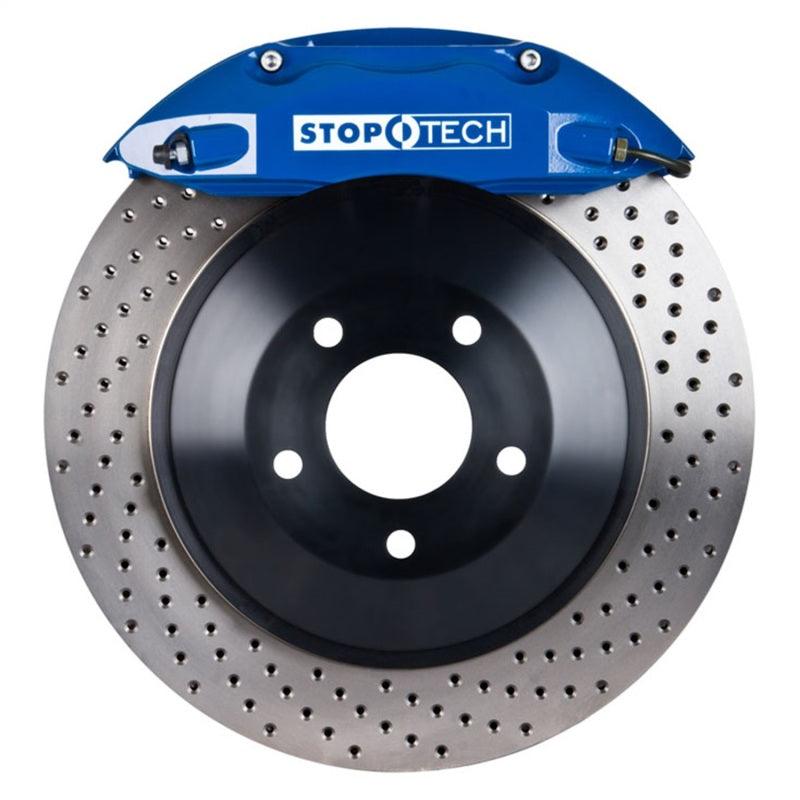 StopTech 05-14 Ford Mustang ST-40 Blue Calipers 355x32mm Drilled Rotors Front Big Brake Kit - Attacking the Clock Racing