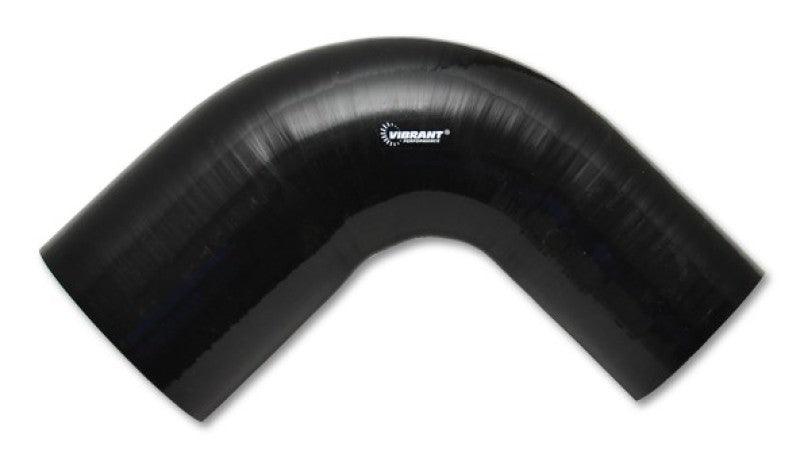 Vibrant 3in ID x 3.5in ID x 4in Long Gloss Black Silicone 90 Degree Transition Elbow - Attacking the Clock Racing
