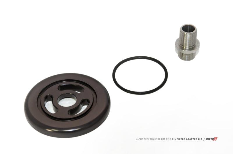 AMS Performance 2009+ Nissan GT-R R35 Alpha CNC Billet Oil Filter Adapter w/Street Filter - Attacking the Clock Racing