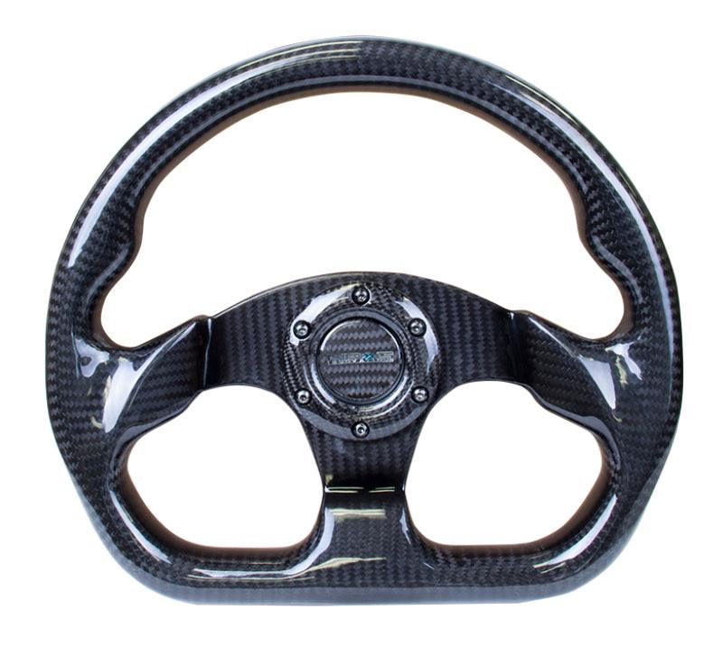 NRG Carbon Fiber Steering Wheel (320mm) Flat Bottom w/Shiny Black Carbon - Attacking the Clock Racing