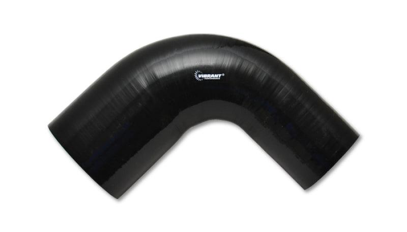 Vibrant 1.75in ID x 2in ID x 4in Long Gloss Black Silicone 90 Degree Transition Elbow - Attacking the Clock Racing