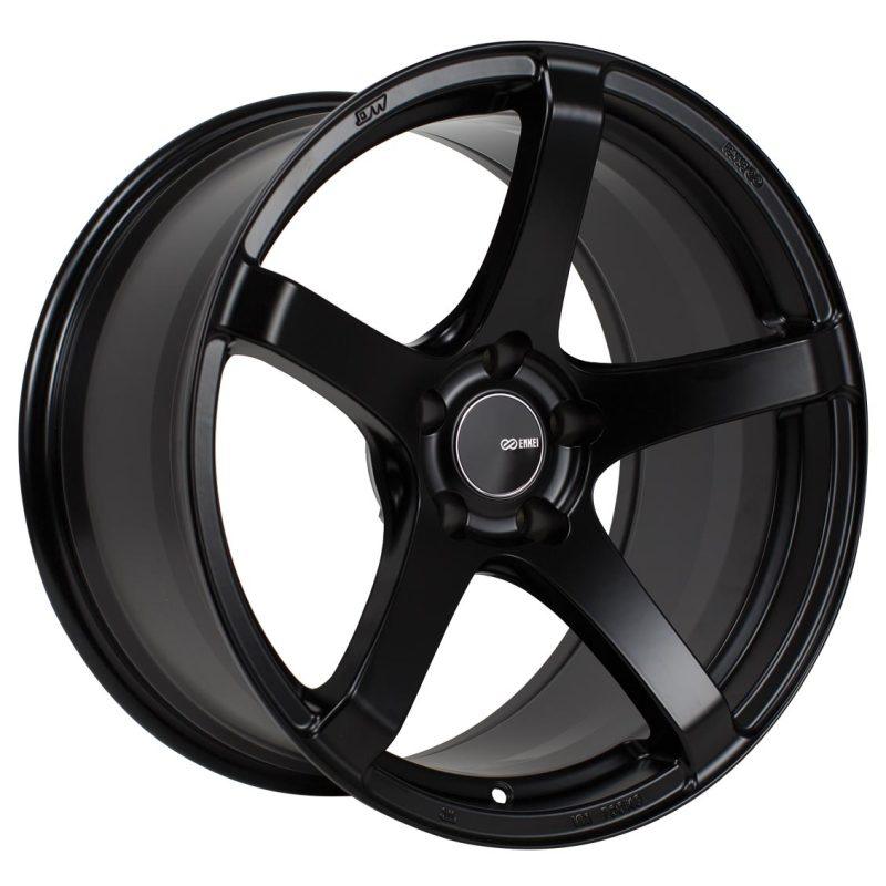 Enkei Kojin 17x8 40mm Offset 5x114.3 Bolt Pattern 72.6mm Bore Dia Matte Black Wheel - Attacking the Clock Racing