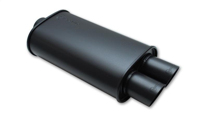 Vibrant StreetPower FLAT BLACK Oval Muffler with Dual 3in Outlet - 3in inlet I.D. - Attacking the Clock Racing