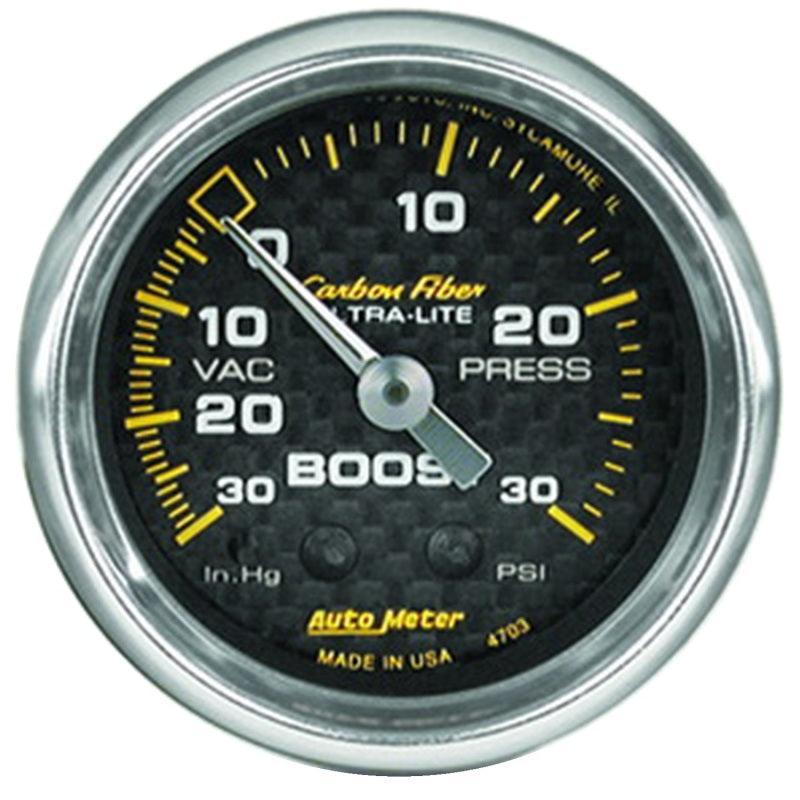 Autometer Carbon Fiber 52mm 30 PSI Mechanical Boost Gauge - Attacking the Clock Racing