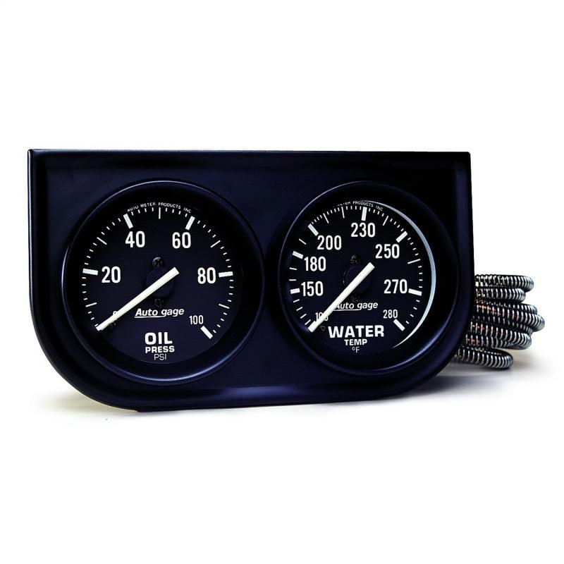 Autometer AutoGage Two-Gauge Console 52.4mm Mech 0-100 PSI Oil Press / 130-280 Deg Water Temp- Black - Attacking the Clock Racing